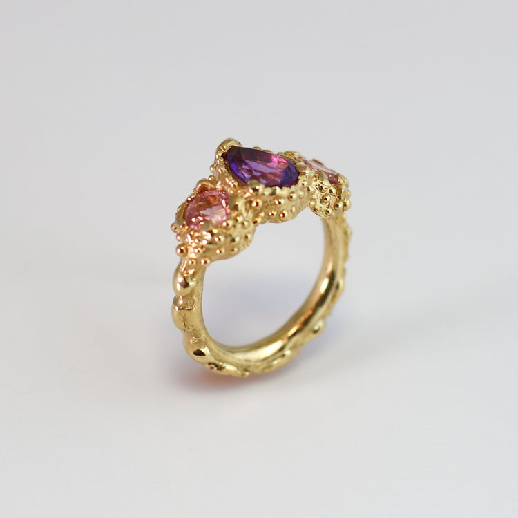 Anillo Colección Cera de Abeja Amatista-Turmalina